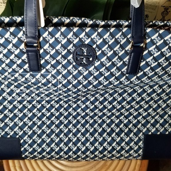 Ella Mixed Print Tote Navy Red Blue Tory Burch Brand New - Picture 4 of 6